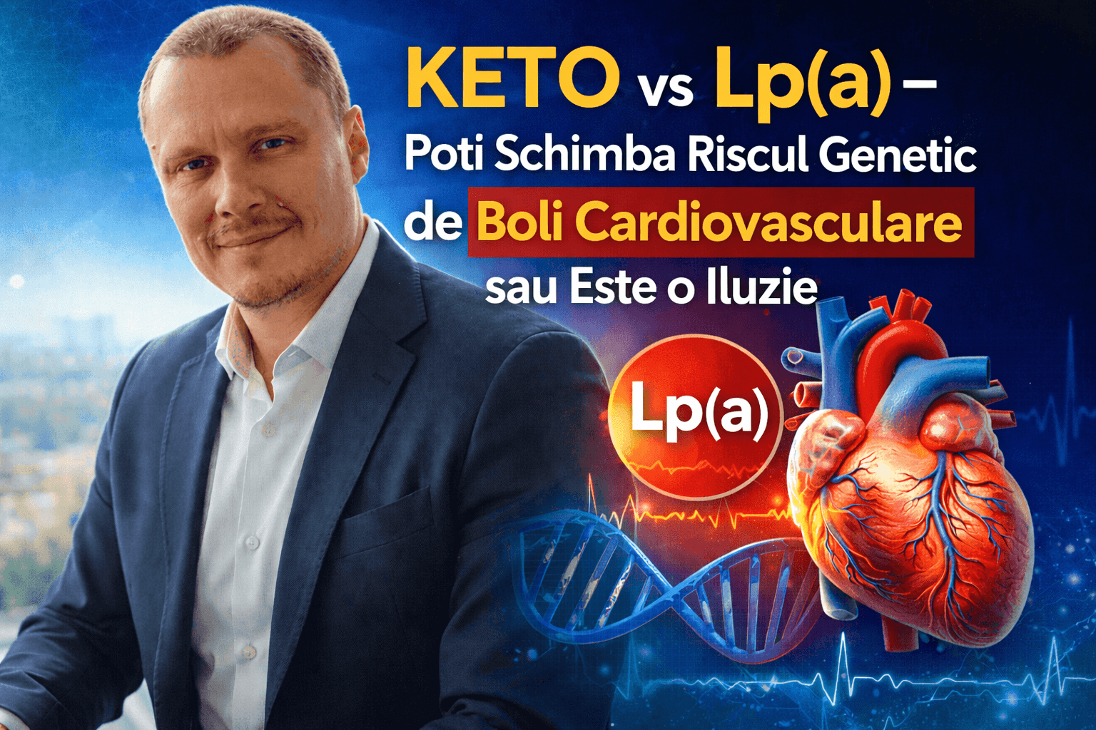 Lp(a) risc genetic cardiovascular și dieta keto explicat vizual cu inimă și ADN