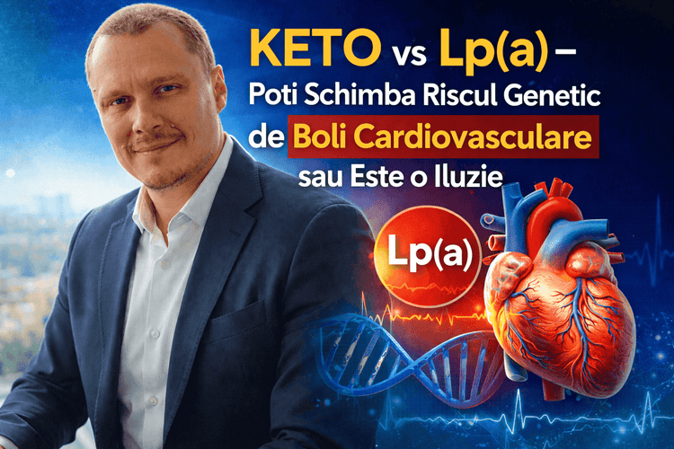 Lp(a) risc genetic cardiovascular și dieta keto explicat vizual cu inimă și ADN