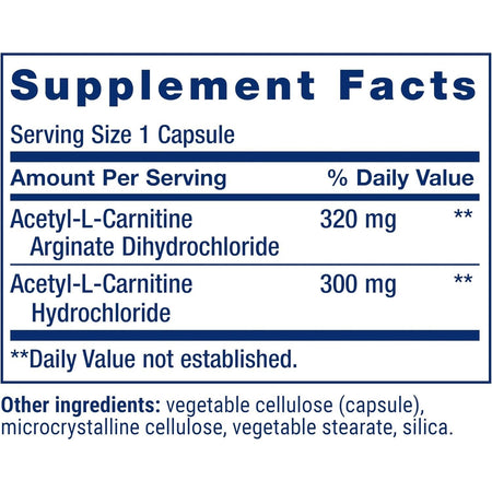 Acetyl L - Carnitine Arginate pentru Energie Mitocondriala, Creier si Sistem Nervos - Life Extension - 90 Capsule Vegetale - Protein4Life