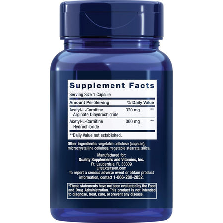 Acetyl L - Carnitine Arginate pentru Energie Mitocondriala, Creier si Sistem Nervos - Life Extension - 90 Capsule Vegetale - Protein4Life