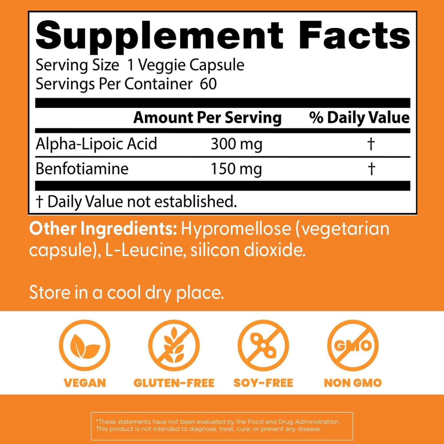 Acid Alfa Lipoic ALA 300 mg cu Benfotiamina 150 mg si Leucina pentru Metabolismul Glucozei si Suport Neurologic - Doctor's Best - 60 capsule - Protein4Life