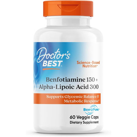 Acid Alfa Lipoic ALA 300 mg cu Benfotiamina 150 mg si Leucina pentru Metabolismul Glucozei si Suport Neurologic - Doctor's Best - 60 capsule - Protein4Life