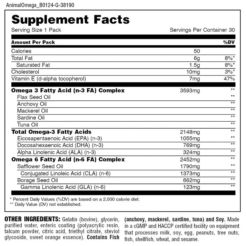 Animal Advanced Omega 3 cu CLA, GLA si ALA - Universal Nutrition - 30 pachete - Protein4Life