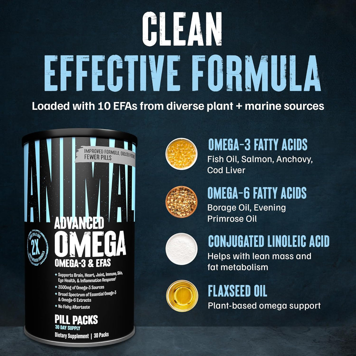 Animal Advanced Omega 3 cu CLA, GLA si ALA - Universal Nutrition - 30 pachete - Protein4Life