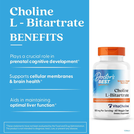 Bitartrat de Colina pentru Ficat Gras si Metabolism Lipidic - Doctor's Best - 550 mg - 60 capsule - Protein4Life