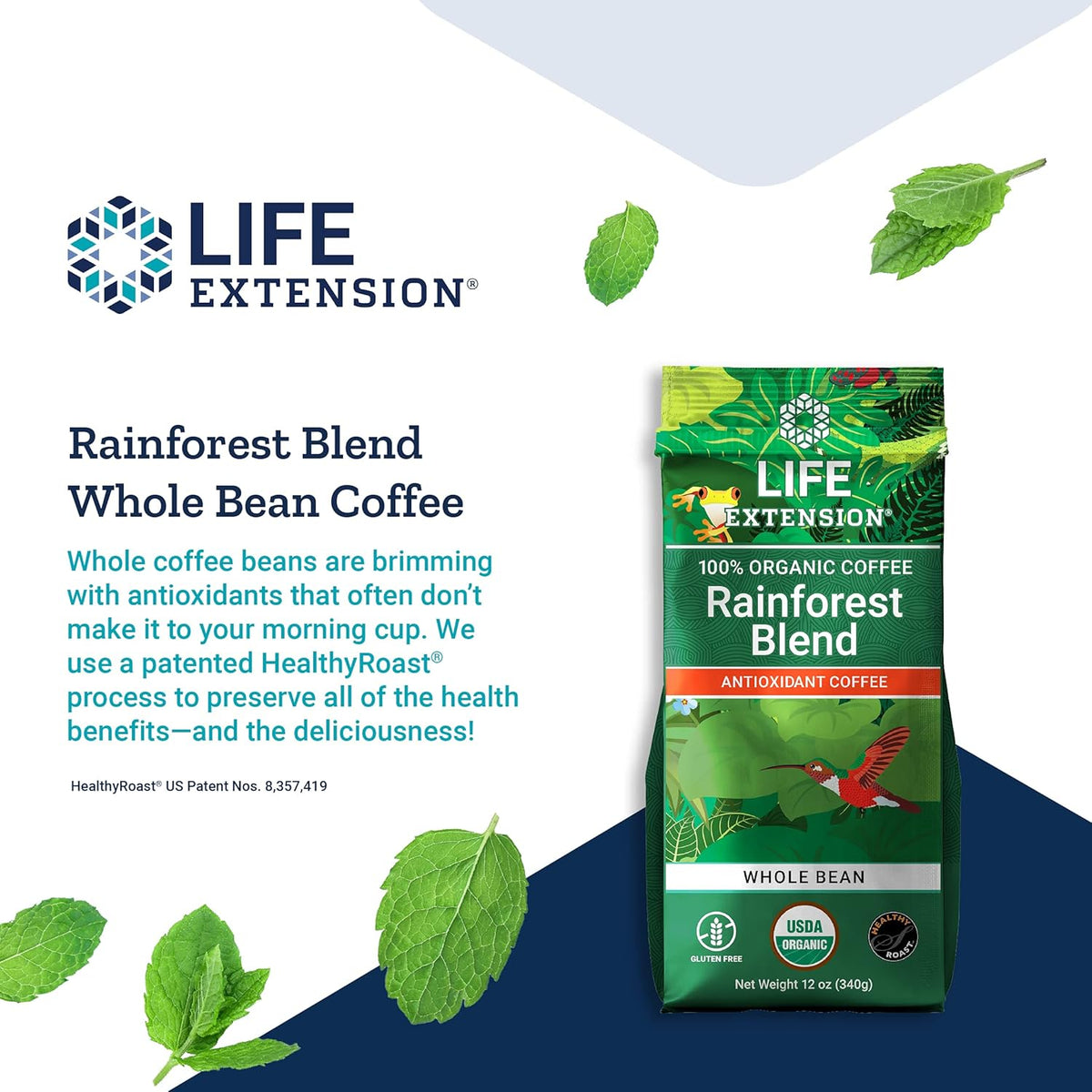 Cafea Organica Boabe - Fara Gluten - Whole Bean Coffee - Life Extension - 340 grame - Protein4Life