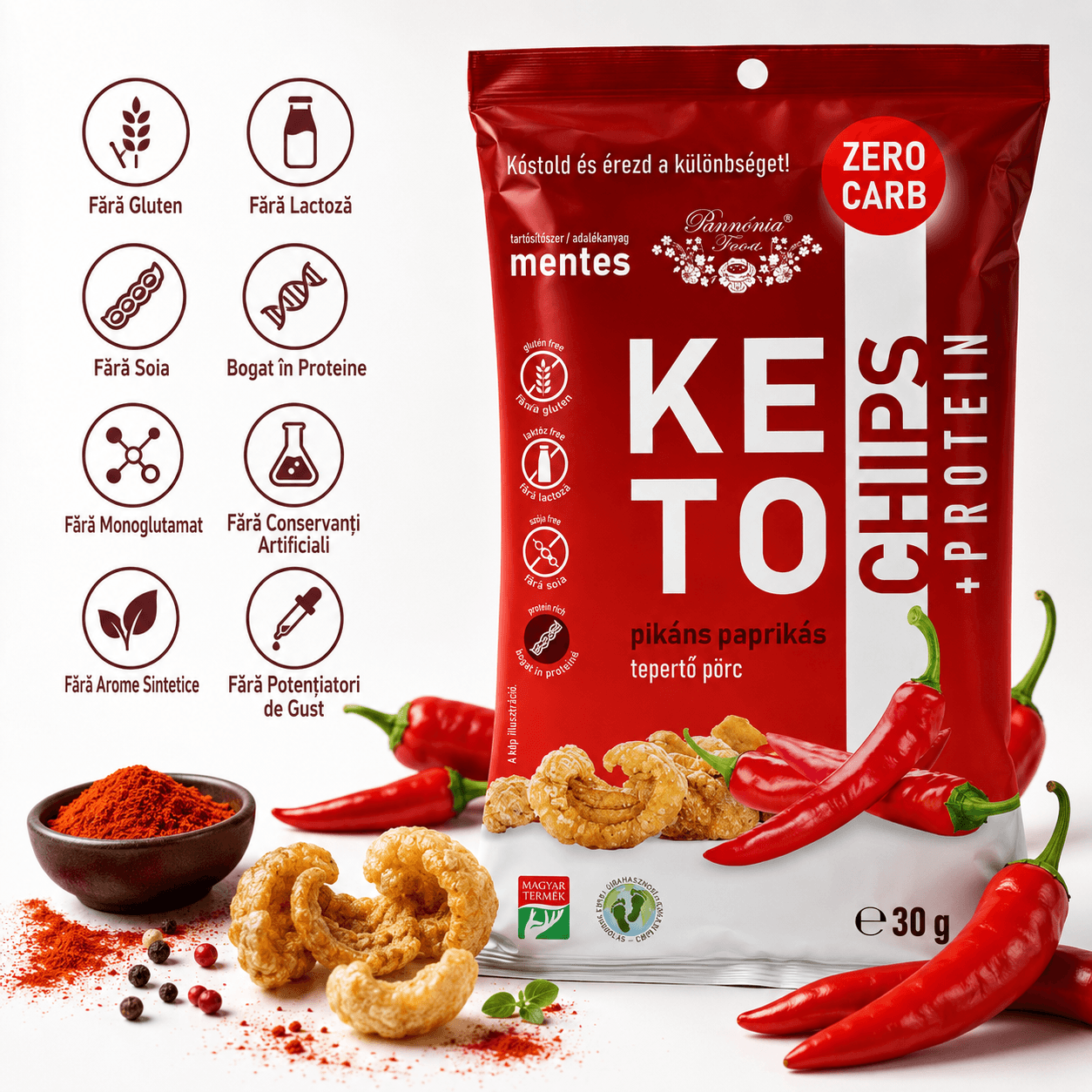 Chipsuri de Sorici Crocante Keto Pannonia, Snack Proteic 30g, 3 Arome Naturale (Sare, Usturoi, Paprika) - Protein4Life