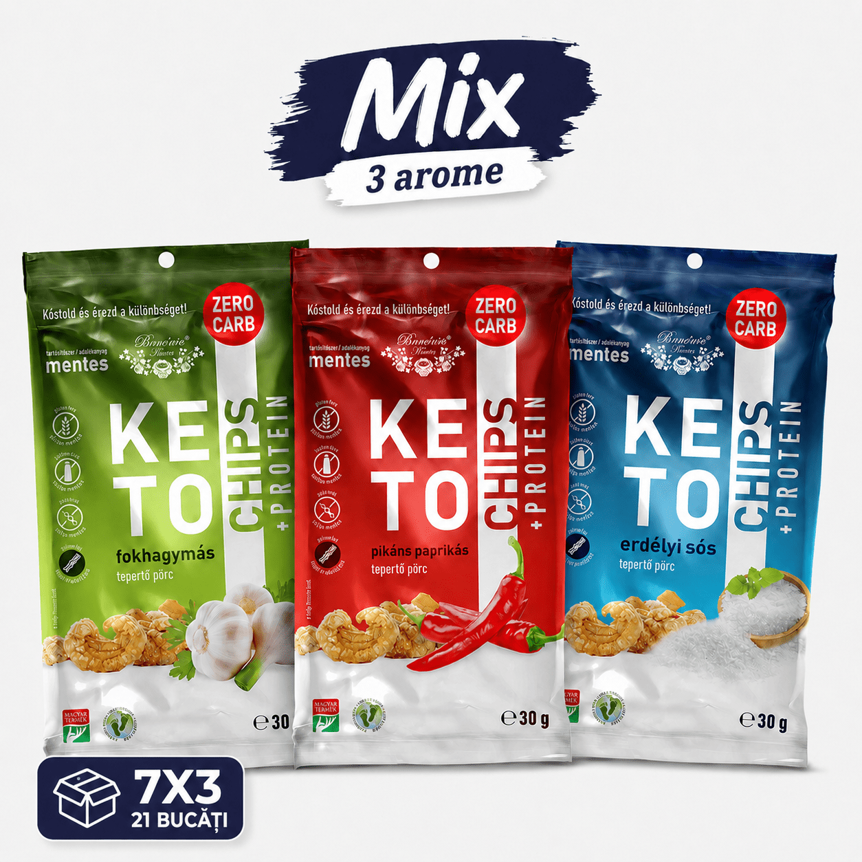 Chipsuri de Sorici Crocante Keto Pannonia, Snack Proteic 30g, 3 Arome Naturale (Sare, Usturoi, Paprika) - Protein4Life