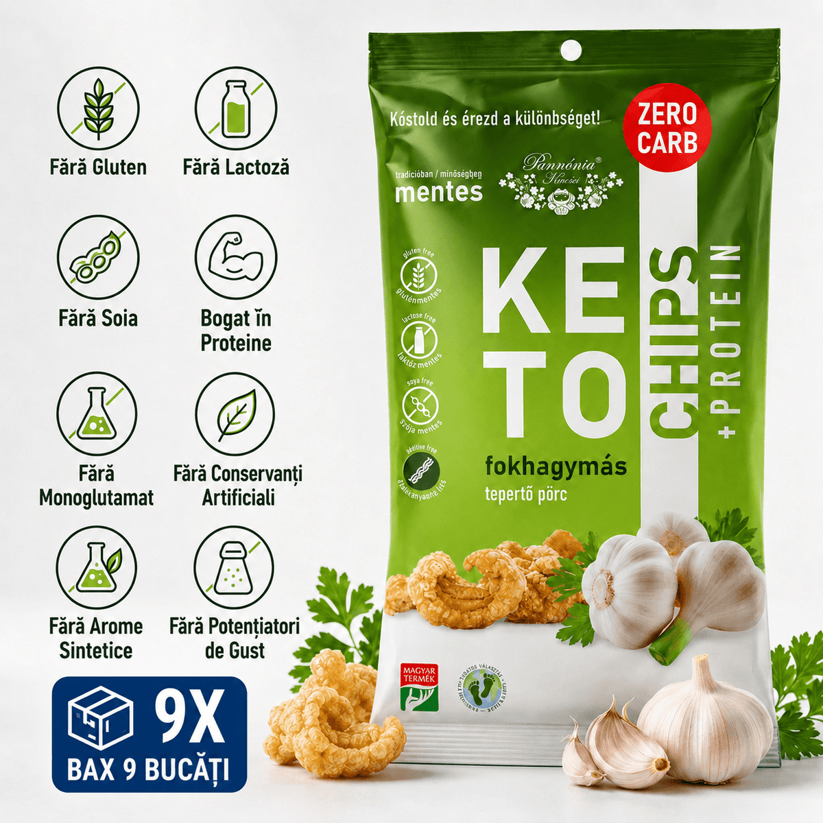 Chipsuri de Sorici Crocante Keto Pannonia, Snack Proteic 30g, 3 Arome Naturale (Sare, Usturoi, Paprika) - Protein4Life
