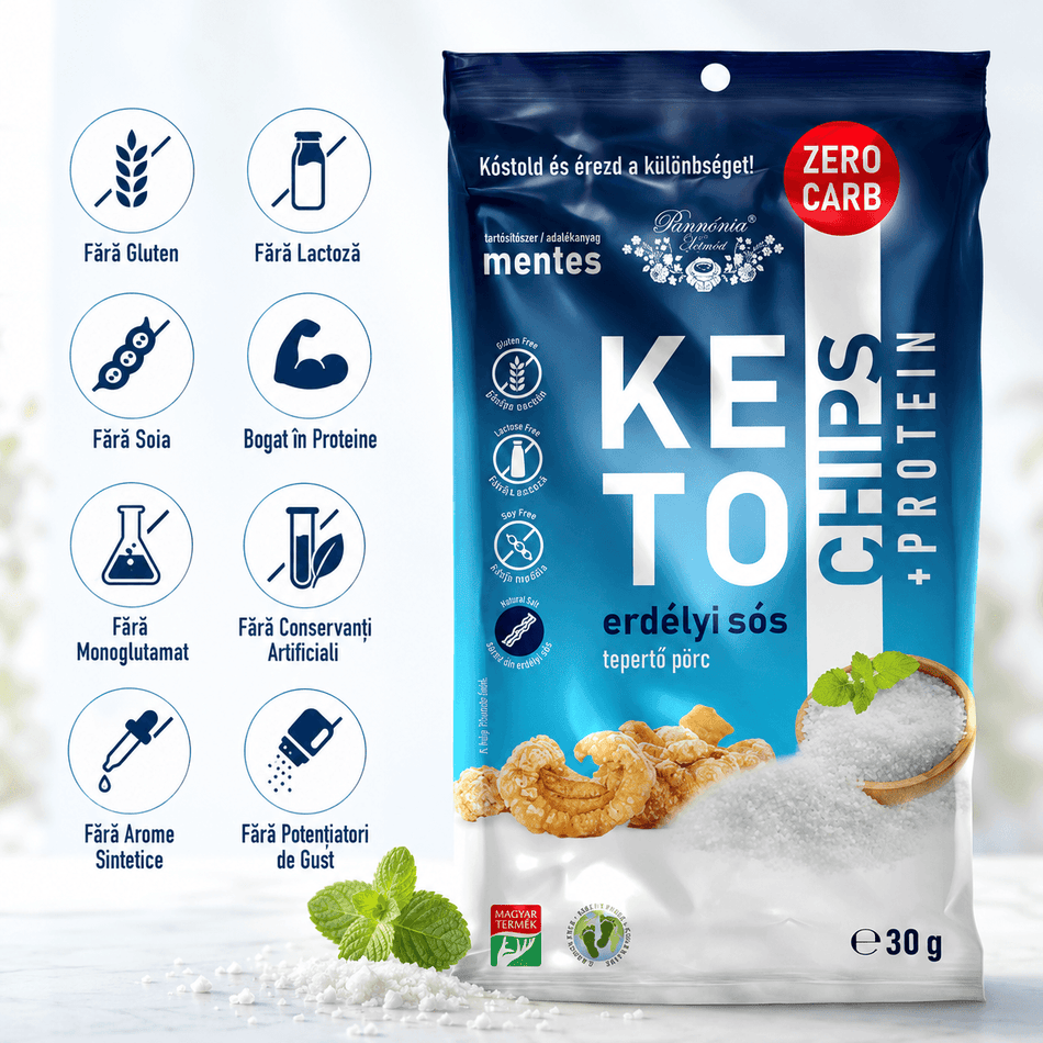Chipsuri din Sorici Expandat Keto Pannonia, Snack Proteic 30g, 3 Arome Naturale (Sare, Usturoi, Paprika) - Protein4Life