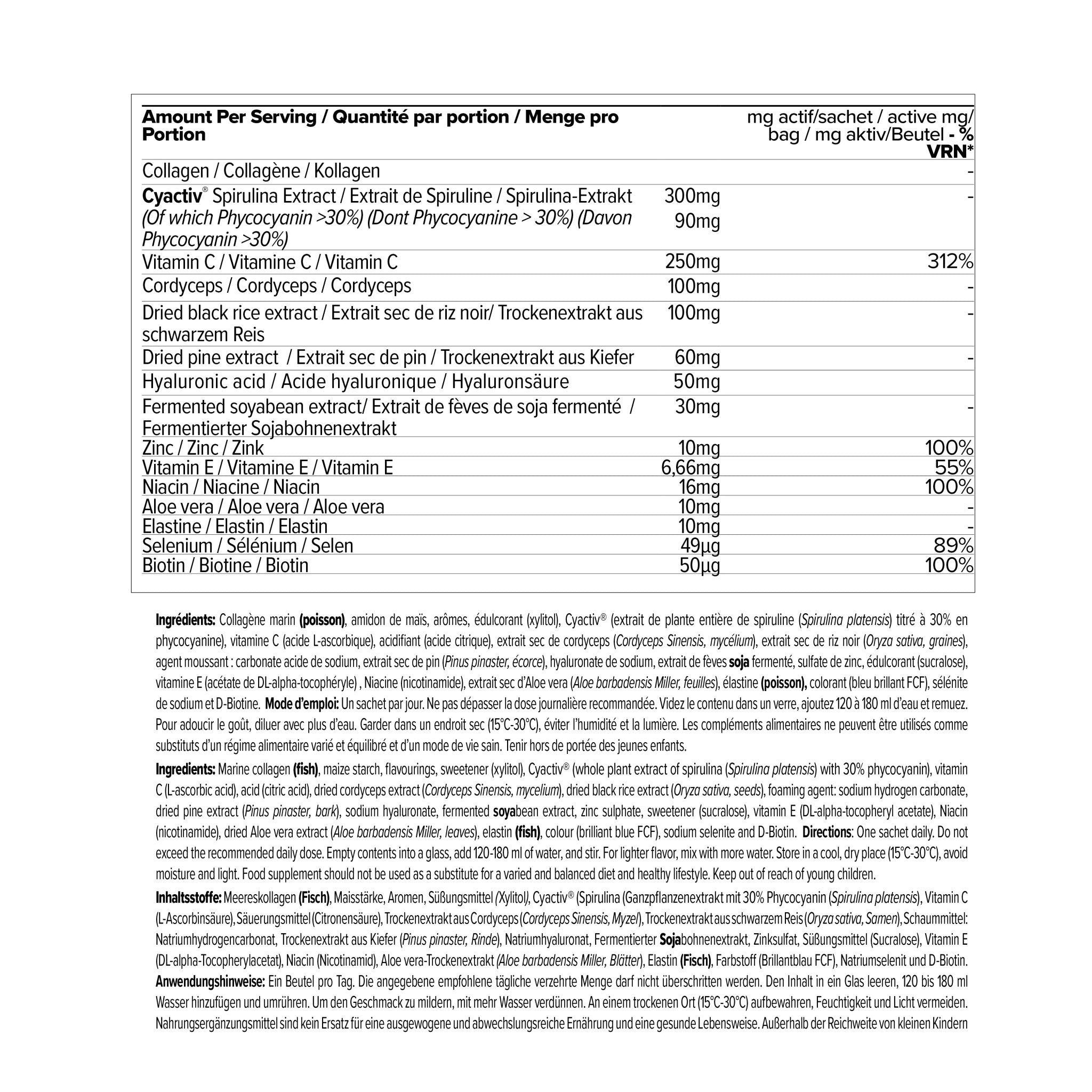 Colagen Activ cu Cyactiv, Acid Hialuronic plus Vitamine si Minerale - Cerule - 30 portii - Protein4Life