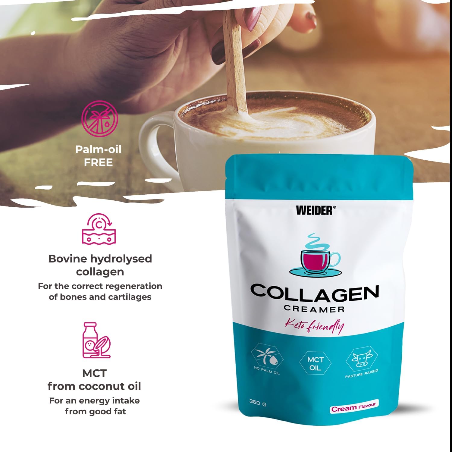 Colagen Creamer Cafea cu MCT pentru Energie si Suport Articulatii - Weider - 360 grame - Protein4Life