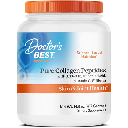 Colagen Hidrolizat cu Acid Hialuronic, Vitamina C si Biotina pentru Piele, Articulatii si Par - Doctor's Best Pure Collagen Peptides - 417 grame - Protein4Life