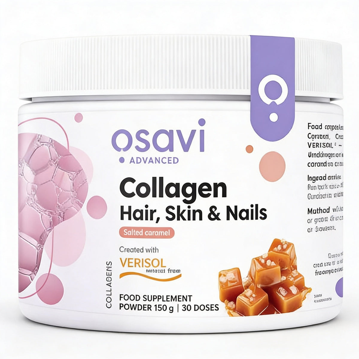 Colagen Peptide pentru Par, Unghii si Piele - Osavi - 150 grame - Aroma Caramel Sarat - Protein4Life