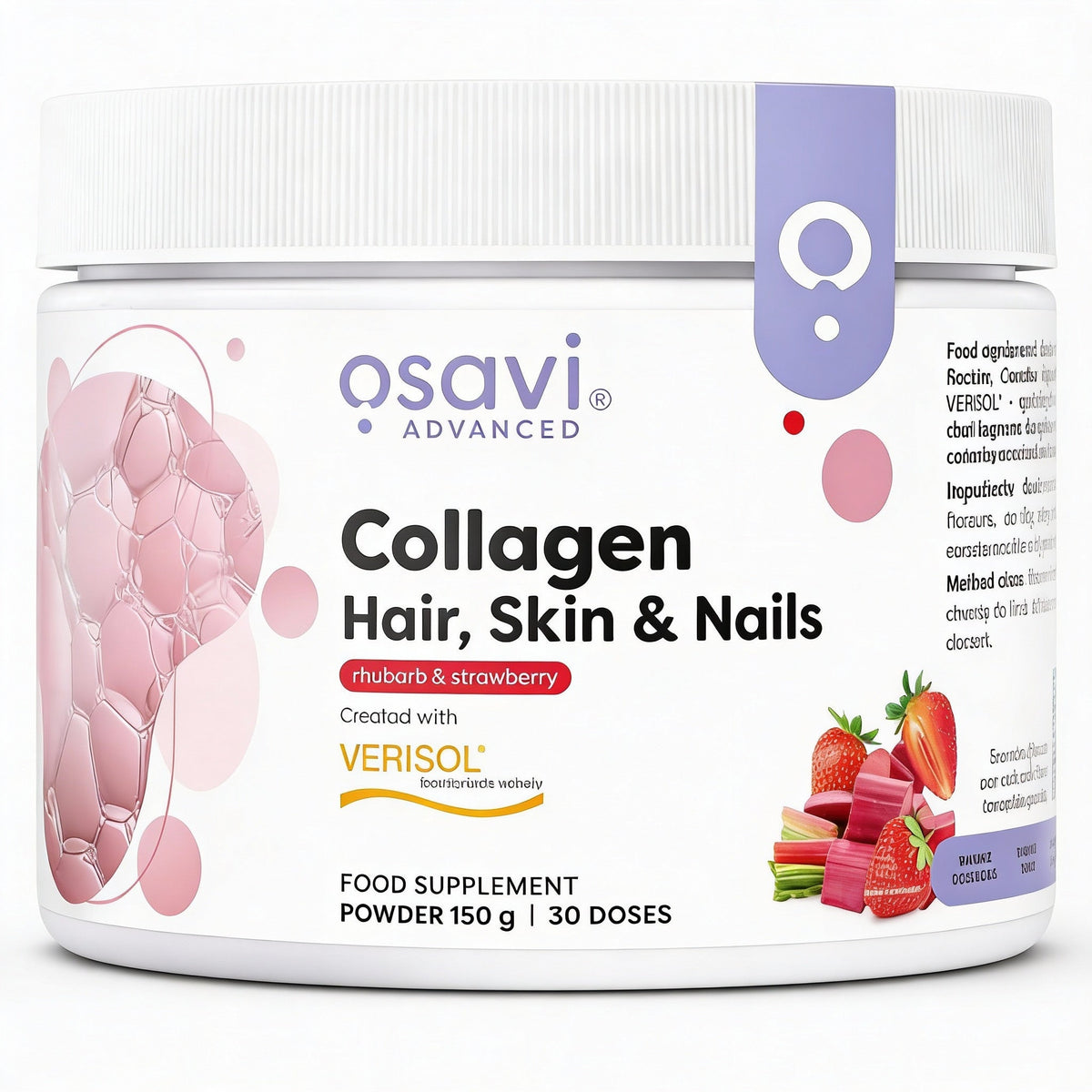 Colagen Peptide pentru Par, Unghii si Piele - Osavi - 150 grame - Aroma Rubarba Capsuni - Protein4Life