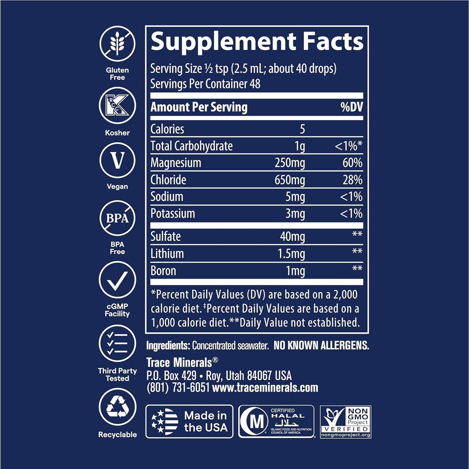 ConcenTrace Trace Mineral Drops Full Spectrum cu 72+ Minerale Ionice, Magneziu, Potasiu si Oligoelemente pentru Hidratare, Electroliti, Energie, Digestie, Muschi, Oase, Echilibru Mineral si Performanta Fizica - Trace Minerals - 48 portii - Protein4Life