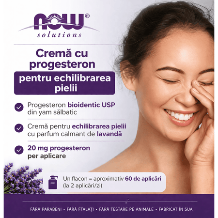 Crema Progesteron Natural cu Wild Yam si Lavanda pentru Echilibru Hormonal - NOW Foods - 85 grame - Protein4Life