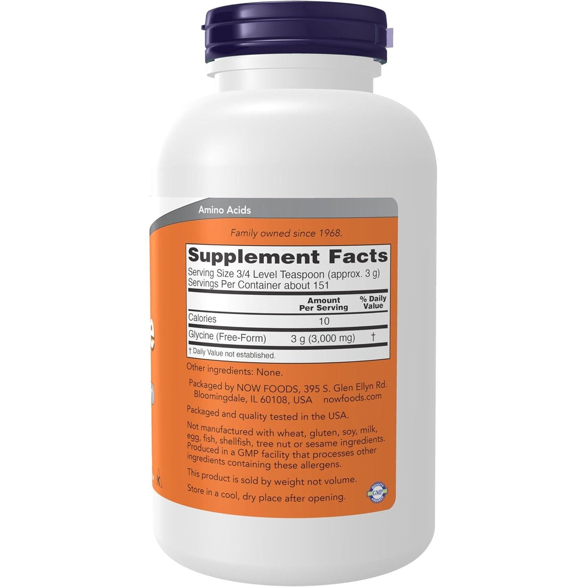 Glicina Pudra pentru Homocisteina, Somn si Sistem Nervos – Now Foods - 454 grame - Protein4Life