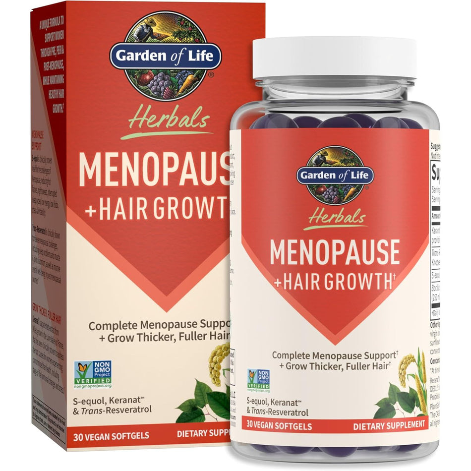 Herbal Menopause Supplement cu S - equol, Keranat si Trans - Resveratrol pentru Reducerea Simptomelor si Cresterea Parului - Garden of Life Herbals - 30 portii - Protein4Life