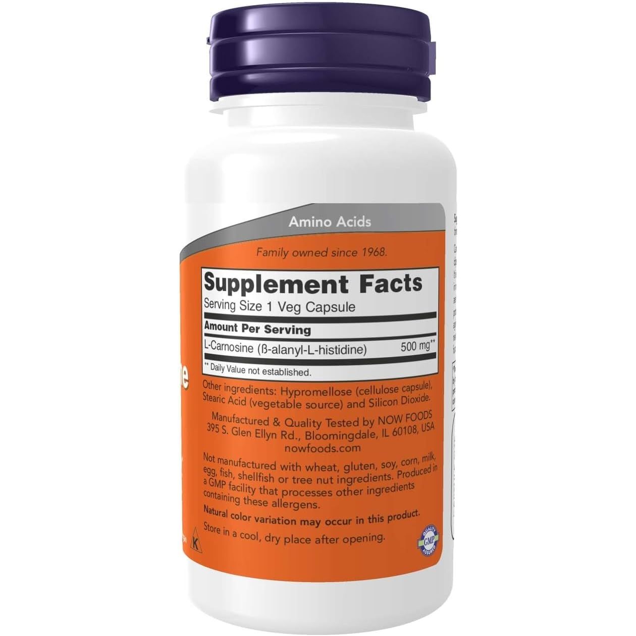 L - Carnosine pentru Protectie Antioxidanta si Glicatie - NOW Foods - 500 mg - 100 capsule vegetale - Protein4Life