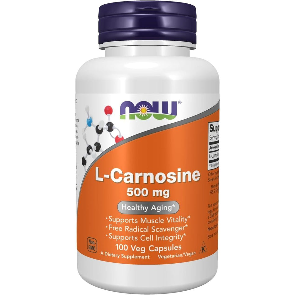 L - Carnosine pentru Protectie Antioxidanta si Glicatie - NOW Foods - 500 mg - 100 capsule vegetale - Protein4Life
