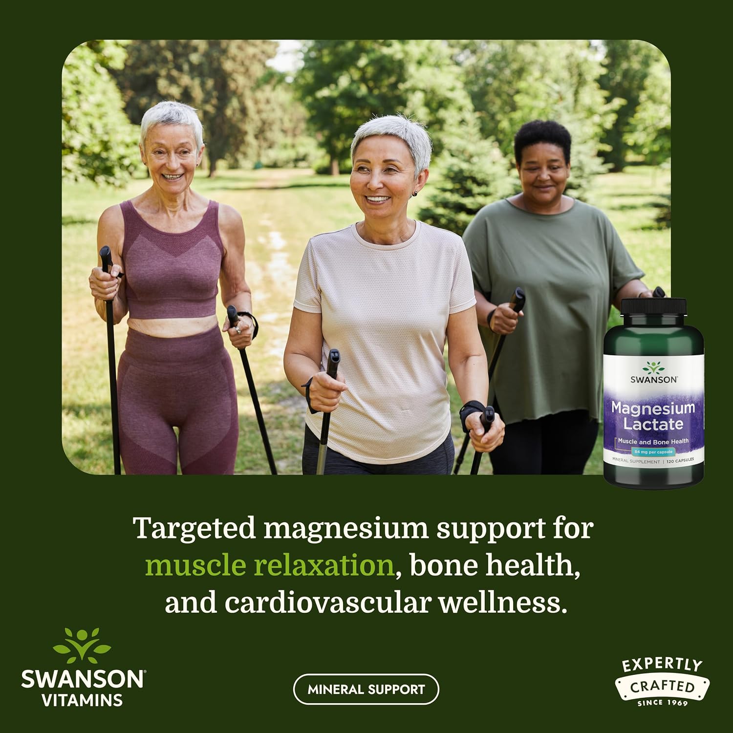 Lactat de Magneziu 84 mg pentru Sistemul Nervos, Muschi si Relaxare - Swanson - 120 capsule - Protein4Life