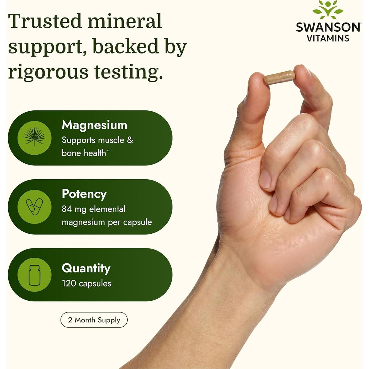 Lactat de Magneziu 84 mg pentru Sistemul Nervos, Muschi si Relaxare - Swanson - 120 capsule - Protein4Life