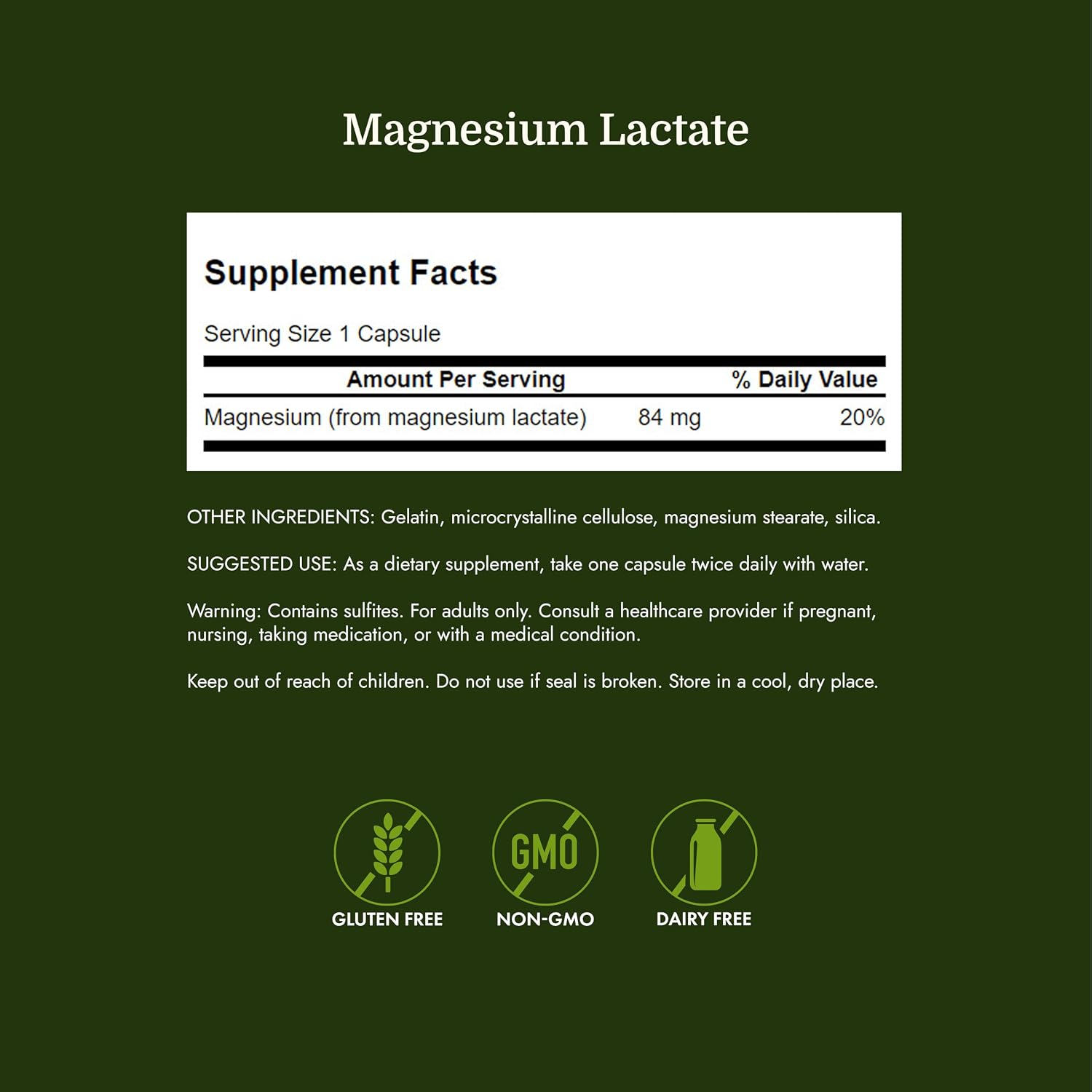 Lactat de Magneziu 84 mg pentru Sistemul Nervos, Muschi si Relaxare - Swanson - 120 capsule - Protein4Life