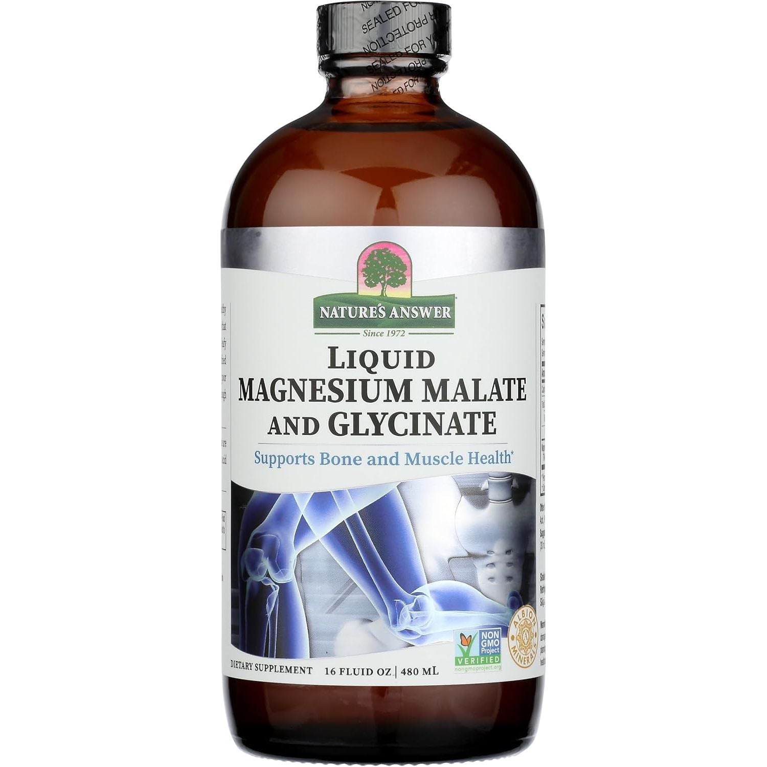 Magneziu Lichid Malat si Bisglicinat pentru Energie, Muschi si Sistemul Nervos - Nature's Answer - 480 ml - Protein4Life