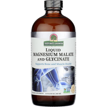 Magneziu Lichid Malat si Bisglicinat pentru Energie, Muschi si Sistemul Nervos - Nature's Answer - 480 ml - Protein4Life