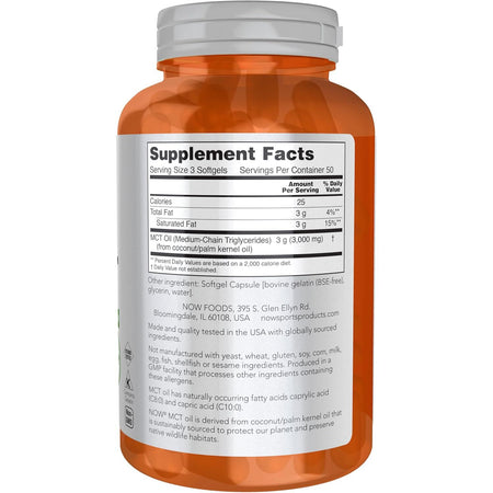 MCT Oil - NOW Foods - 1000mg - 150 softgels - Protein4Life