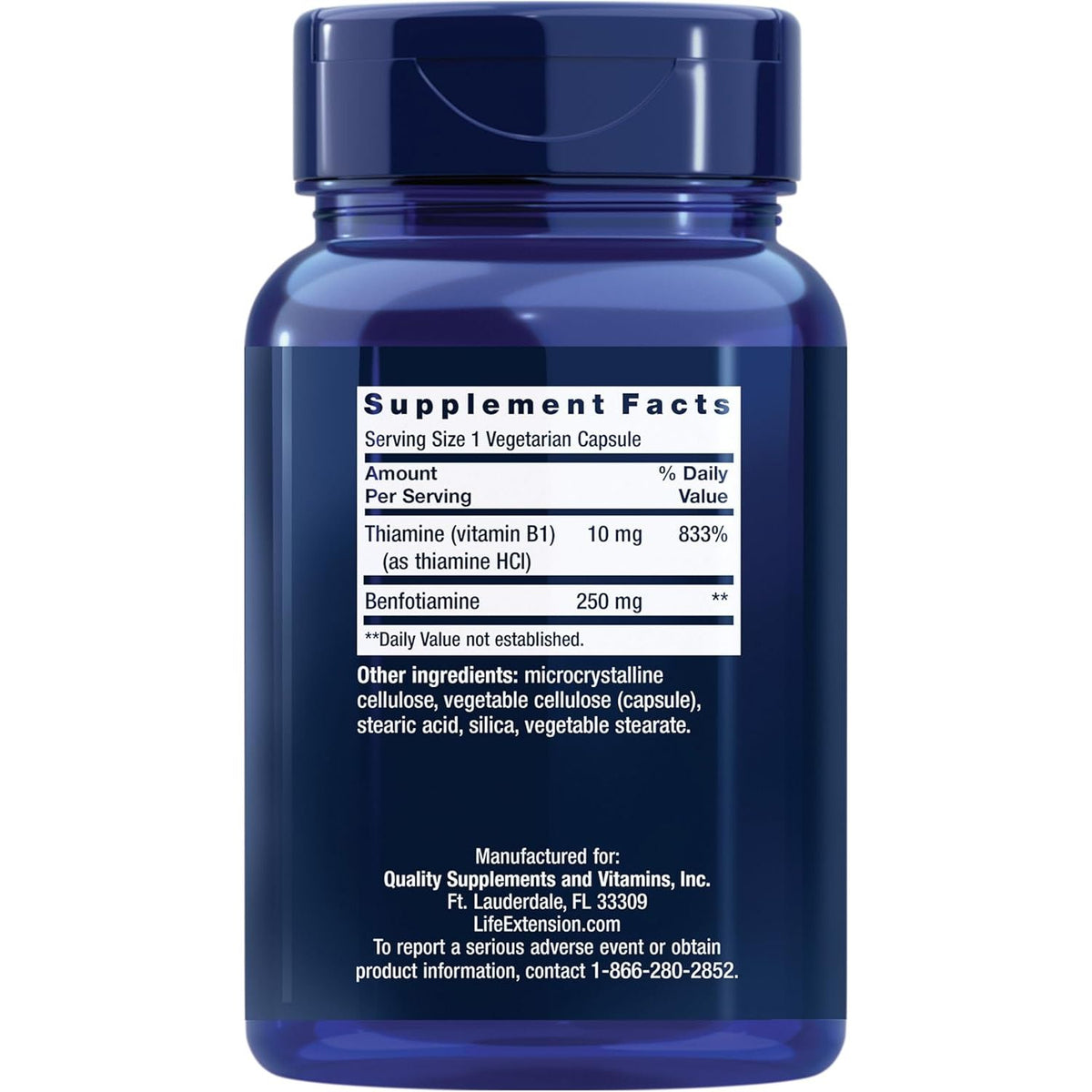 Mega Benfotiamina pentru Sistem Nervos si Metabolismul Glucozei – Life Extension - 250 mg, 120 capsule - Protein4Life