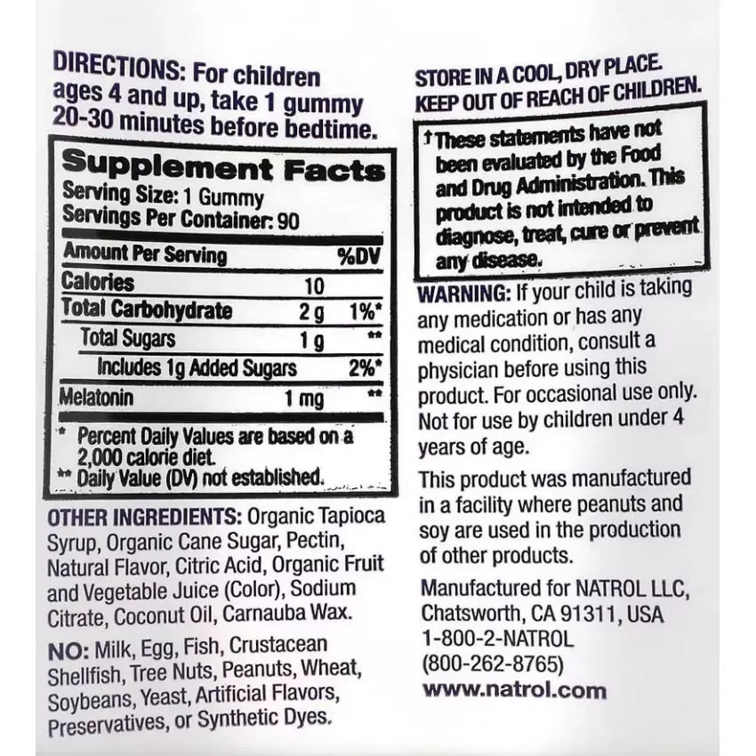 Melatonina pentru Copii - Jeleuri pentru Somn (Gummies) - Natrol - 90 Bucati - Aroma Fructe de Padure - Protein4Life