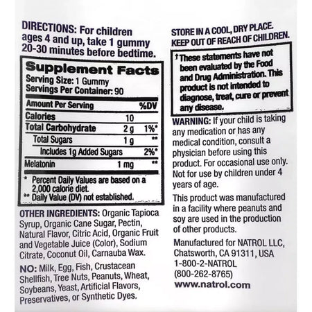 Melatonina pentru Copii - Jeleuri pentru Somn (Gummies) - Natrol - 90 Bucati - Aroma Fructe de Padure - Protein4Life