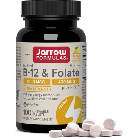 Methyl Cobalamine B12 - Methyl Folate B9 - Jarrow Formulas - 400 mcg - Lemon - 100 Lozenges - Protein4Life