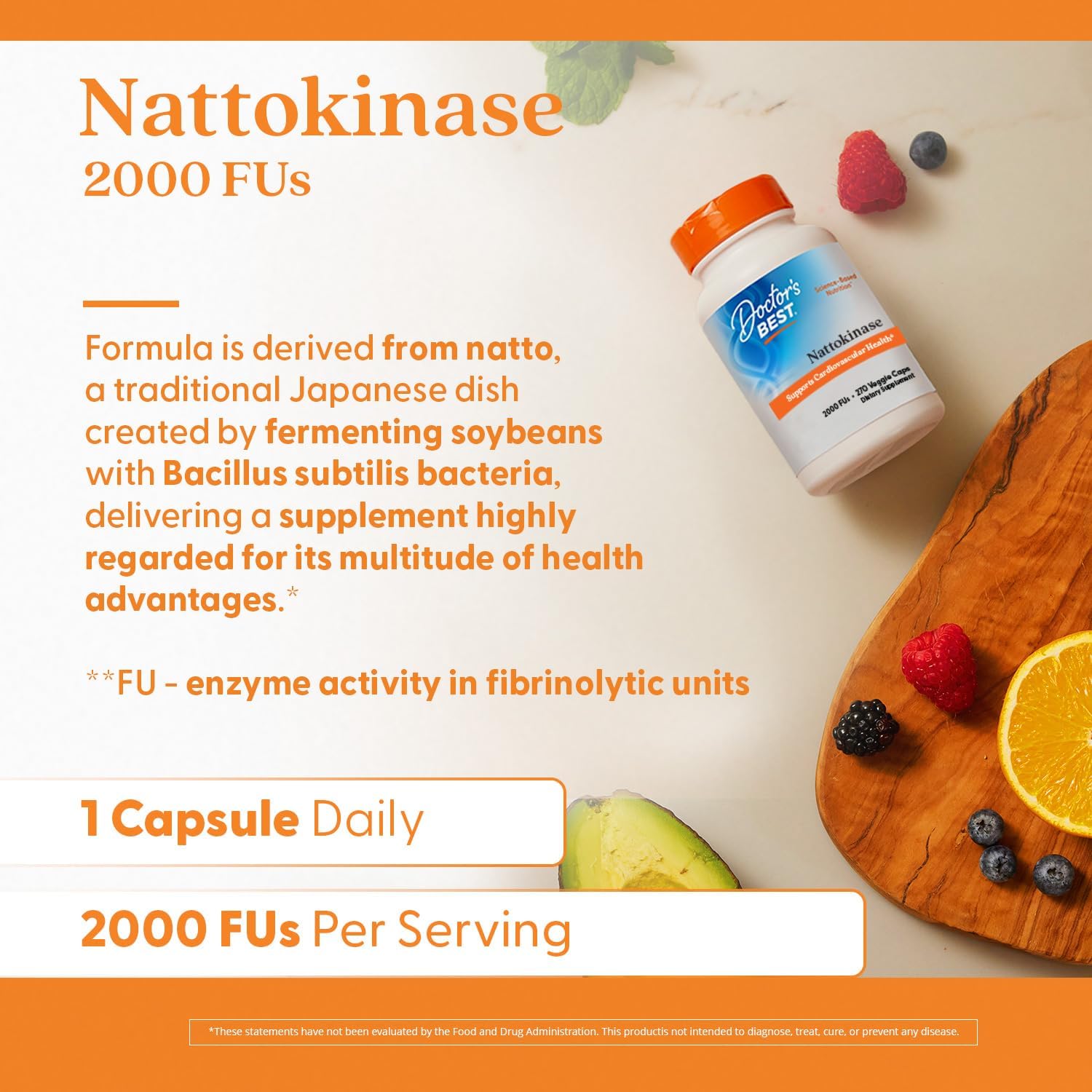 Nattokinaza pentru Circulatie si Sanatatea Inimii – Doctor’s Best - 270 capsule - 2000 FU - Protein4Life