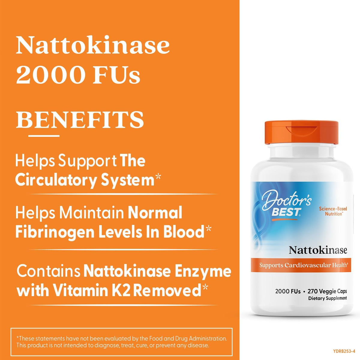 Nattokinaza pentru Circulatie si Sanatatea Inimii – Doctor’s Best - 270 capsule - 2000 FU - Protein4Life