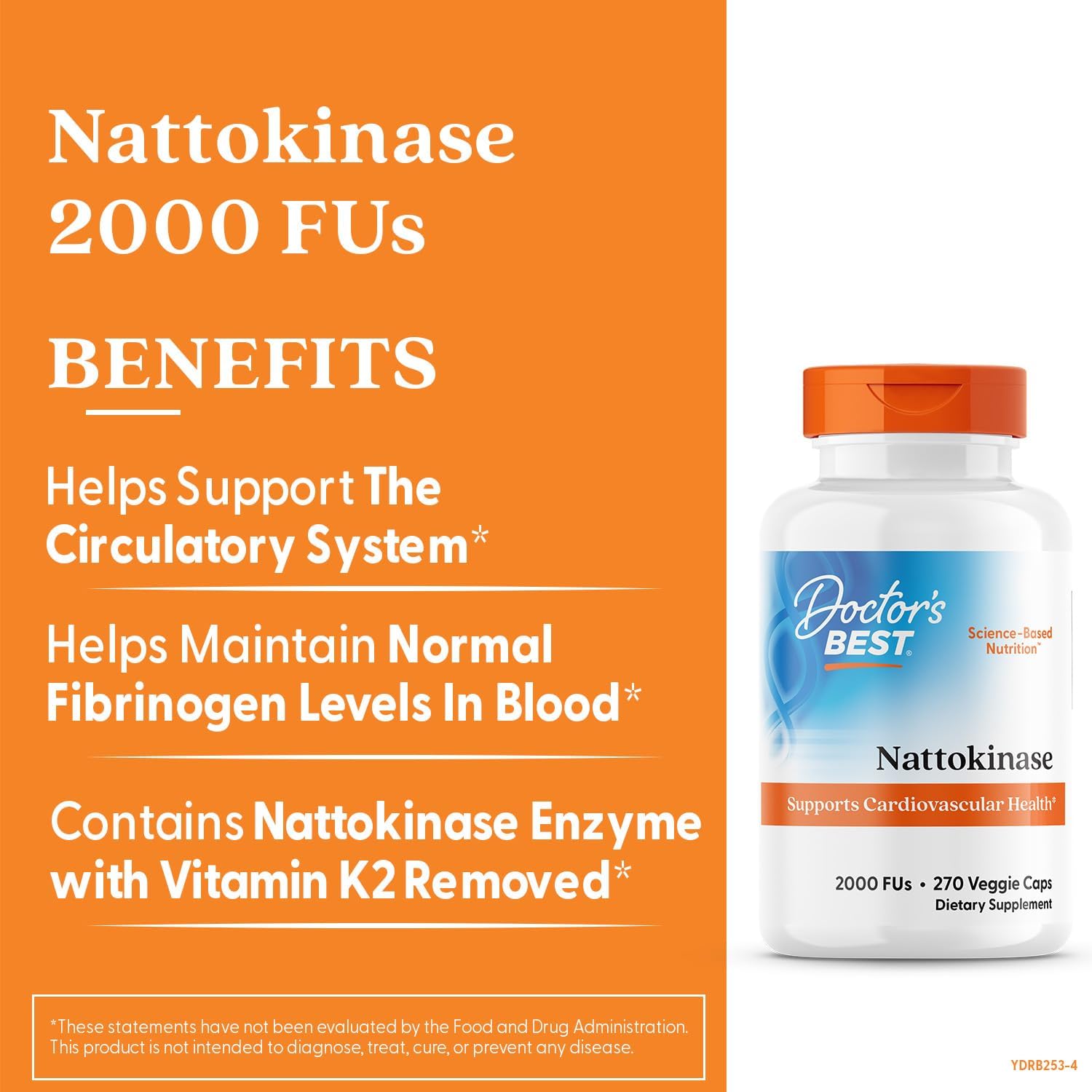 Nattokinaza pentru Circulatie si Sanatatea Inimii – Doctor’s Best - 270 capsule - 2000 FU - Protein4Life