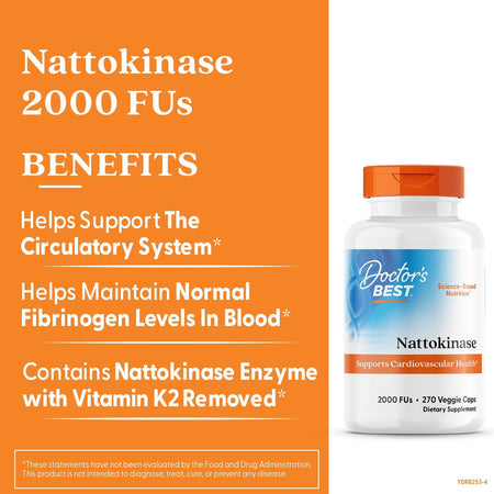 Nattokinaza pentru Circulatie si Sanatatea Inimii – Doctor’s Best - 270 capsule - 2000 FU - Protein4Life