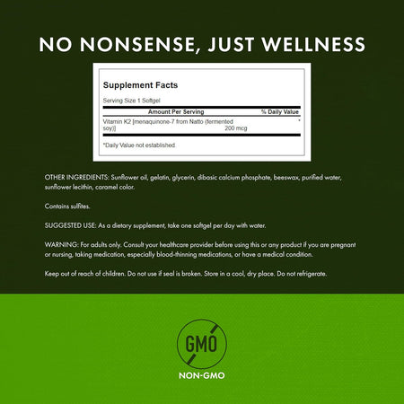 Natural Vitamin K2 - Swanson - 30 capsule - 200 mcg - Protein4Life
