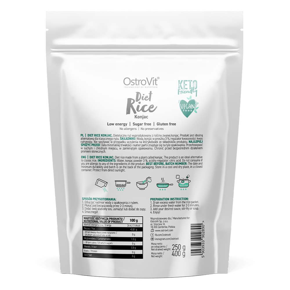 Orez Konjac Diet Rice pentru Dieta Keto si Managementul Greutatii - OstroVit - 400 grame - Protein4Life
