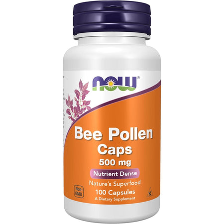 Polen de Albine (Bee Pollen) 500 mg cu Enzime, Aminoacizi si Nutrienti Naturali - NOW Foods - 100 capsule - Protein4Life