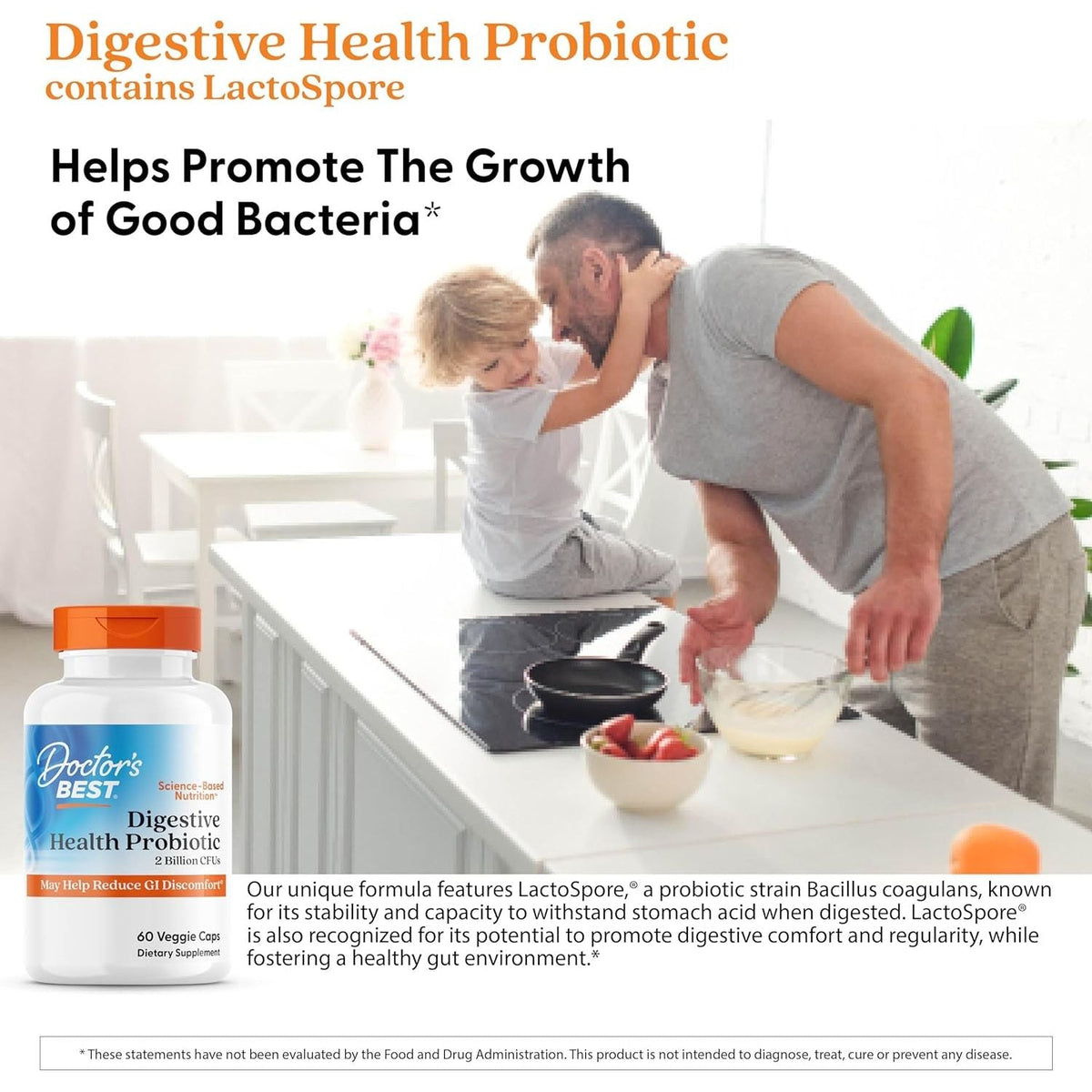 Probiotic pentru Digestie si Flora Intestinala cu LactoSpore 2 Miliarde CFU - Doctor's Best - 60 Capsule - Protein4Life