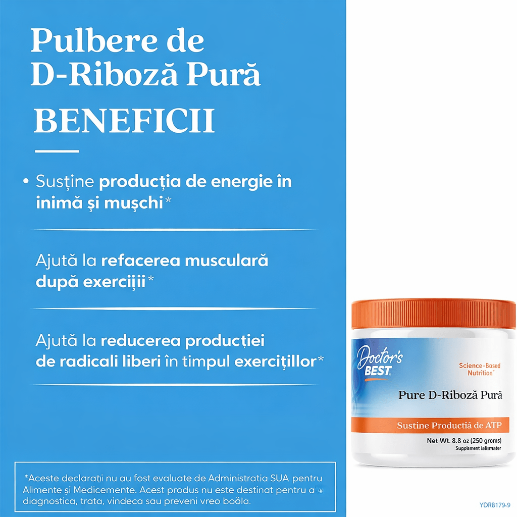 Pure D - Ribose Powder pentru Energie Celulara si Sustinerea ATP - Bioenergy Ribose - Doctor's Best - 250 grame - Protein4Life