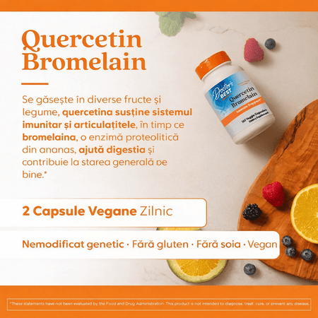 Quercetina cu Bromelaina pentru Inflamatie si Suport Imunitar - Doctor's Best - 180 capsule - Protein4Life