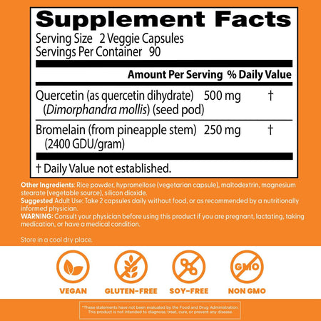 Quercetina cu Bromelaina pentru Inflamatie si Suport Imunitar - Doctor's Best - 180 capsule - Protein4Life