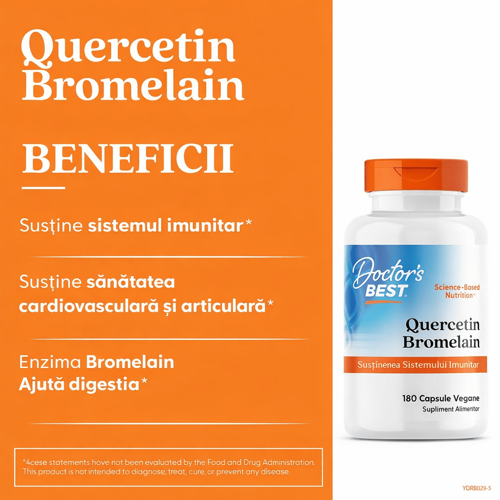 Quercetina cu Bromelaina pentru Inflamatie si Suport Imunitar - Doctor's Best - 180 capsule - Protein4Life