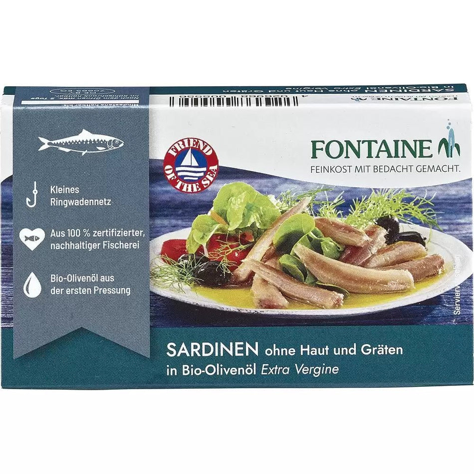 Sardine fara Oase in Ulei de Masline BIO - Fontaine - 120 grame - Protein4Life