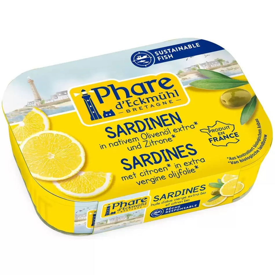 Sardine in Ulei BIO de Masline Extravirgin cu Lamaie BIO - Phare - 135 grame - Protein4Life