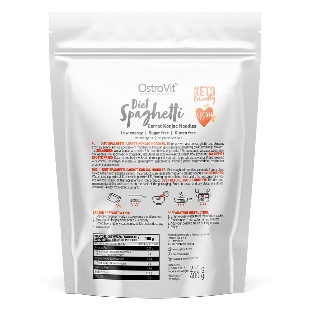 Spaghete Konjac cu Morcov pentru Dieta Keto si Controlul Carbohidratilor - OstroVit - 400 grame - Protein4Life